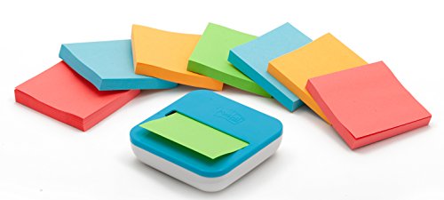 Post-it Spender mit Saugnapf in blau/weiß für Super Sticky Z-Notes, praktischer Helfer für Büro und Schularbeiten mit 8 zusätzlichen Haftnotizblöcken