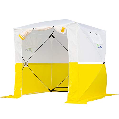Goutime 2x2 Pavillon Multifunktionales Wasserdichtes pop-up-Zelt,Tragbarer Klappbarer Pavillon,Verwendet Für Camping/Angeln/Rettung usw,Weiß und Gelb