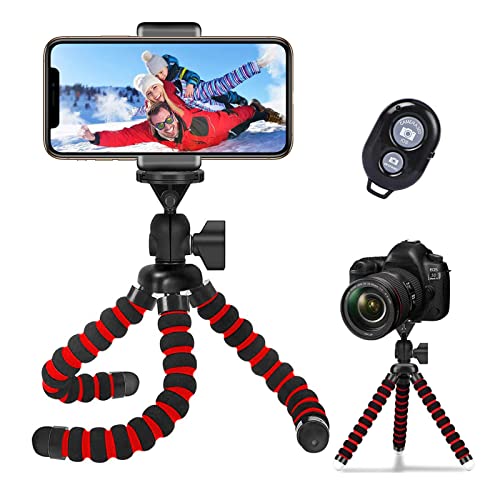 Handy Stativ, Mini Flexible Octopus Smartphone Reise Stativ Selfie Stick mit Bluetooth Fernauslöser,360°Rotation Handy Halter Halterung Kompatibel mit Kamera&Gopro, Universal für iPhone/Android (Rot)