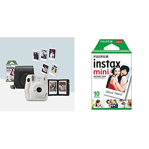 instax Mini 11 Sofortbildkamera, Ice-White Kamerabundle & Mini Film Einzelpack (1x10 Aufnahmen)