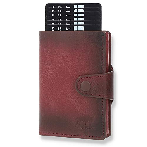 Solo Pelle Leder Geldbörse Q-Wallet mit integriertem Kartenetui für 15 Karten + Geldscheine geeignet | Kreditkartenetui mit RFID (Weinrot + abnehmbares Kartenetui)