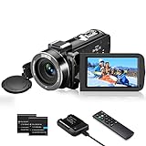 Videokamera Camcorder 1080P, Full HD 30FPS 36 MP Vlogging Kamera IR-Nachtsicht für YouTube, 3.0' IPS 270°Drehbarer Bildschirm, 16X Digital Zoom Digitalkamera mit Fernbedienung und 2 Batterien