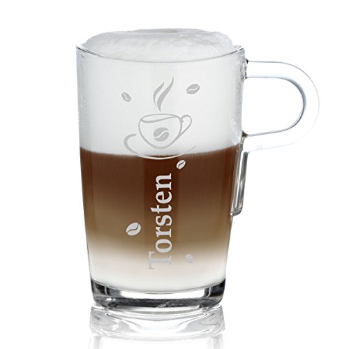 polar-effekt Leonardo Kaffeebecher mit Henkel Personalisiert mit Gravur - Latte-Macchiato Glas 365ml - Kaffee-Glas Geschenk-Idee zum Geburtstag - Motiv Kaffee-Tasse