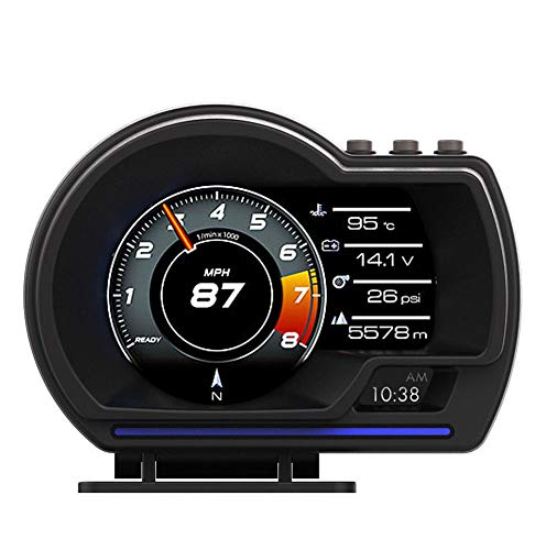 Porfeet OBD GPS Smart Gauge, Universal Auto HUD OBD + GPS Head-up-Display Intelligentes LCD-Instrument Mit Einstellbarer Halterung Alarmleuchte Fehlercode Löschen Tachometer