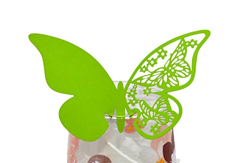 50 Stück Schmetterling-Schimmer lasergeschnittenes Design Weinglas Namenskarten für Hochzeit Party Dekoration (grasgrün)