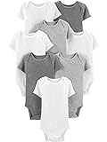 Simple Joys by Carter's Unisex Baby Neutral Short-Sleeve Bodysuit Body, Weiß/Hellgrau Meliert/Mittelgrau Meliert, 3-6 Monate (8er Pack)