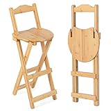 GOPLUS 2er Set Barhocker, Barstühle aus Bambus mit Rückenlehne, Küchenstühle klappbar mit Fußstütze für Küche, Bar & Bistro, Natur, 28 x 34 x 84 cm (Barhocker)