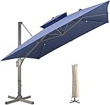 Mojia Ampelschirm 300 x 300cm Sonnenschirm Gartenschirm Mit Kreuzbasis, Doppelt-Dach Design Quadrat Terrassenschirm UV-Schutz mit Grau Aluminium Schirmmast 53/80 mm