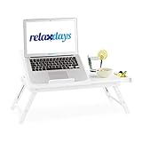 Relaxdays Bambus Laptoptisch, höhenverstellbarer Laptopständer für Bett und Sofa, mit Schublade, HBT: 24x60x35cm, weiß, Größe