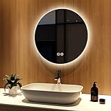 Meykoers Badezimmerspiegel, Wandspiegel, LED, mit Beleuchtung, 60 cm, mit Touch-Schalter, dimmbar, Warmweiß/Kaltweiß/Neutral