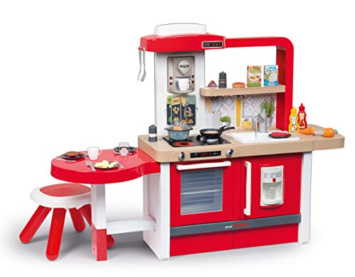 Smoby Tefal Evo Grand Chef XXL-Spielküche für Kinder mit vielen Funktionen, große Sitzecke mit Hocker 43 tgl. Zubehör, für Kinder ab 3 Jahren, rot