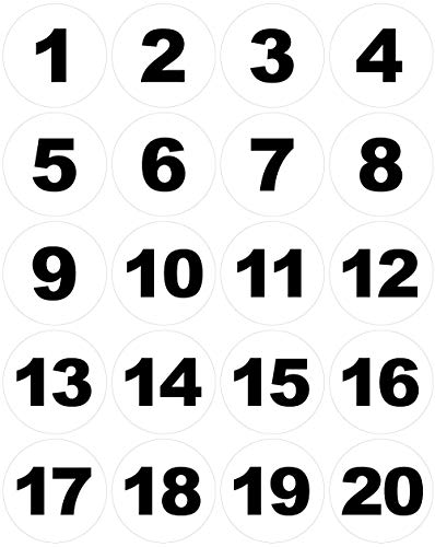 Runde Zahlenaufkleber - Nummern, 50 mm, weiß/schwarz (Nr. 1-20)