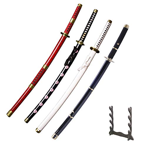 Sword Warrior Schwert Roronoa Zoro Schwert Set 4 Stück 100cm Holzschwert, Holz Katana Anime Cosplay Schwert-Kitetsu / Shisui / Wado Ichimonji/Yubashiri