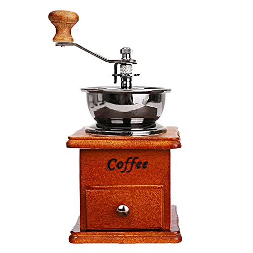 ANCLLO Manuelle Kaffeemühle, Kaffeemühle, Kaffeemühle, Kaffeemühle, Kaffeebohnenmühle, Vintage Antik Holz Handmühle mit Einstellbarer Getriebeeinstellung und Keramik konischer Grat