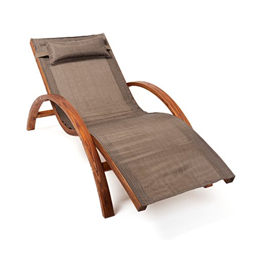 Ampel 24 Relax Liegestuhl Tropica, Relaxliege mit Armlehnen, Gartenmöbel aus vorbehandeltem Holz, Stuhl Bespannung braun, wetterfeste Gartenliege
