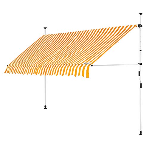 DeTeX Klemmmarkise 250 cm breit Höhenverstellbar Handkurbel UV-beständig Ohne Bohren Wasserabweisend Balkonmarkise Markise Balkon Terrasse Gelb Weiß