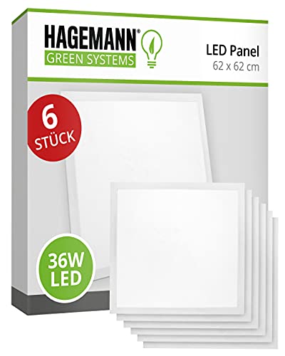 HAGEMANN® 6 x LED Panel Rasterleuchte 62x62cm 36 Watt 4140lm Lichtpanel für Odenwalddecke Kassettendecke Rasterdecke Systemdecke Armstrongdecke