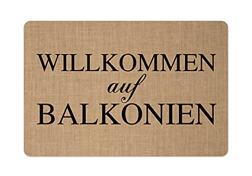 Interluxe Fußmatte 40x60 cm - Willkommen auf Balkonien - rutschfeste Fussmatte, Wohlfühlen, Natur, Garten, Terrasse Beige