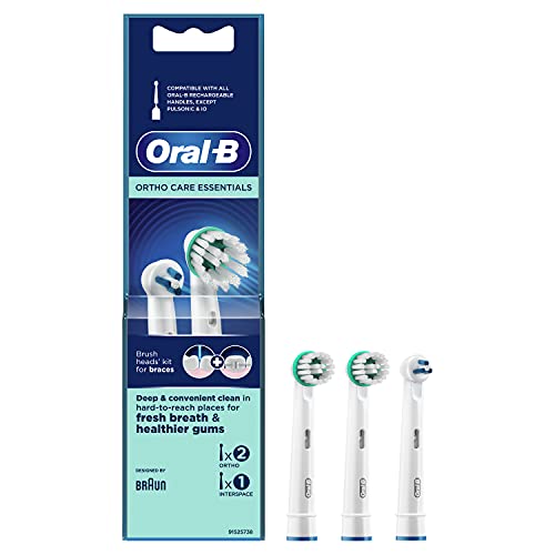 Oral-B Ortho Care Essentials Aufsteckbürsten für elektrische Zahnbürste, für Zahnspangen, mit extra Interspace Aufsteckbürste, Zahnbürstenaufsatz für Oral-B Zahnbürsten , 3 Stück (1er Pack)