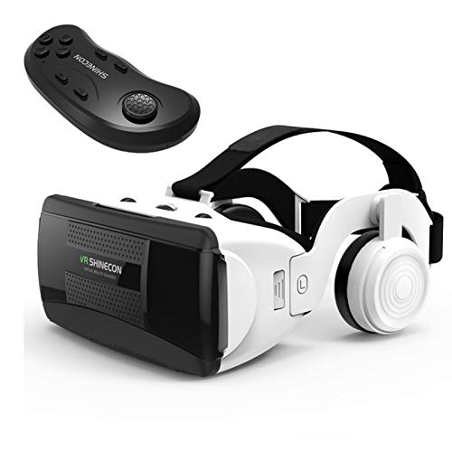Runsmooth VR-Headset mit Fernbedienung, HiFi 3D Virtual Reality-Headset für Smartphones, kompatibel mit iPhone X 8 7 Plus / 6S / 6/6 Plus und Samsung S8 / S7 / S7 Edge / S6 / S6 Edge Note 5/4/3, Weiß