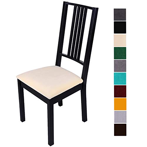 Homaxy Stuhlbezug Sitzfläche Samt Weich Sitzbezug Stuhl Stretch-sitzbezüge für Esszimmerstühle Abwaschbar Schonbezug Hussen für Stühle- 2er Set, Beige