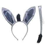 TSHAOUN Tier Kostüm Set, Tier Kostüm Haarreif mit Ohren Schwanz,Tier Verkleiden Set Karneval Party Halloween Kostüm für Mädchen. (Grau)