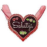 BF Souvenirs Halskette Trachtenkette im Lebkuchenherz-Design - Herz Oktoberfest Fasching Tracht Karneval Liebe Geburtstag Hochzeit Junggesellinnen Abschied (SCHATZI in rot)