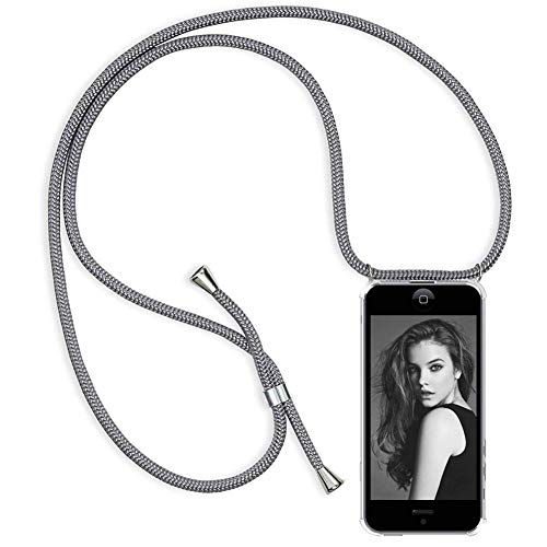 YuhooTech Handykette Hülle für iPhone 5 / 5S / SE(2016)- 4,0' Display, Smartphone Necklace Hülle mit Band - Handyhülle mit Kordel Umhängenband - Schnur mit Case zum umhängen in Grau