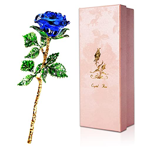 Blaue Rose Geschenk für Sie, K9 Kristallrose mit Wunschkarte, 3D Glasrose Ewige Blume, Kristall Rose Figur für Frauen zum Geburtstag, Muttertag, Hochzeit, Jahrestag, Valentinstag, Weihnachten.