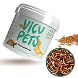 Vicupets - Mehlwürmer getrocknet 5L 800g - Protein Zusatzfutter ideal für Hamster, Vogelfutter, Fische, Reptilien im lichtgeschützten Eimer