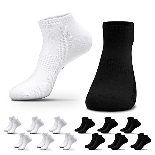 QINCAO 12 Paar Sneaker Socken Herren Damen Sportsocken Baumwoll Unisex Schwarz Weiß, 43-46