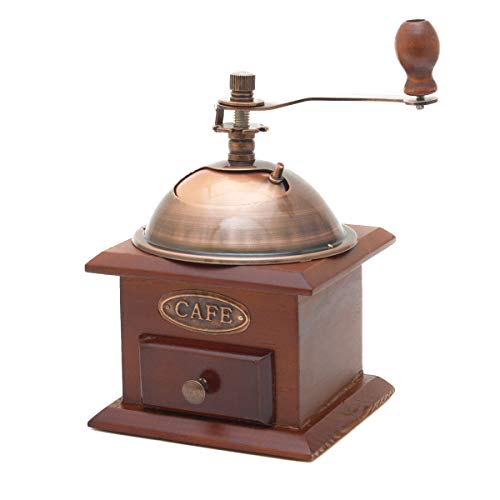 Bezaubernde Retro Kaffeemühle im Antik Design aus Holz & Messing gefertigt Espressomühle für Kaffee Bohnen
