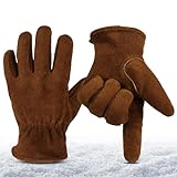 OZERO Winter Arbeitshandschuhe Schnee Dicke Lederhandschuhe Extra Grip Flexibel Warm für Arbeitsschutz Unisex (Braun, Large)