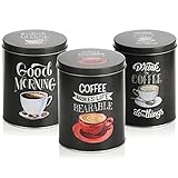 com-four® 3x Kaffeedose - Dekorative Vorratsdosen in 3 Designs - Aufbewahrungsbehälter mit Deckel für Kaffee, Tee, Kakao (03 Stück - dunkelgrau)