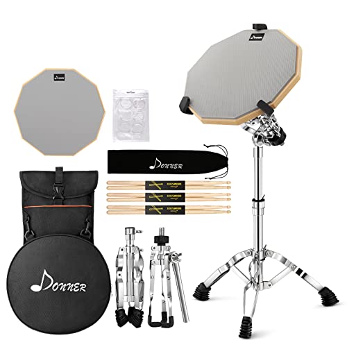 Donner Drum Practice Pad mit Snare Drum Ständer Kit, 3 Paar Drumsticks mit Tasche, Drum Gele