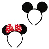 Oblique Unique® 2X Haarreifen mit Maus Ohren Schwarz Rot Weiß Gepunktet Haarreif für Fasching Karneval Kostüm Motto Party