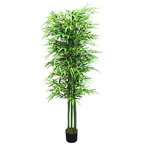 Bambus Bambus-Strauch Bambusbaum Kunstpflanze Kunstbaum Baum Künstliche Pflanze Bamboo Künstlich Echtholzstamm Innendekoration Deko 180 cm Decovego