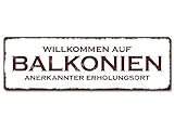 Interluxe Metallschild - Willkommen auf Balkonien - wetterfestes Blechschild für den Balkon