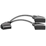 Best Plug 20cm Y Audio Video Kabel Adapter Verteiler Splitter Weiche, 1 Scart Stecker männlich auf 2 Scart Buchse Kupplung weiblich, Schwarz (Verbesserte Version v.1.8)