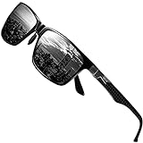 DUCO Herren Polarisierte Sonnenbrille mit Rechteckig Metallrahmen und Kohlefaser Brillenbügel UV400 CAT 3 8206 (Schwarz Rahmen Grau Linse)