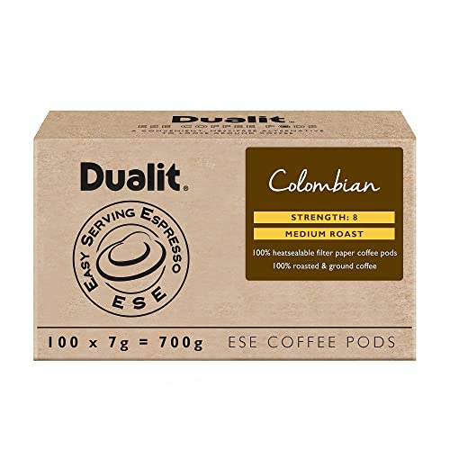 Dualit Kaffeepads 100 Stück Colombian Kaffee ESE Pads- Koffeinierter Kaffee Colombian Praktischen Papier Espresso Pads Sortenrein - mittlere Röstung