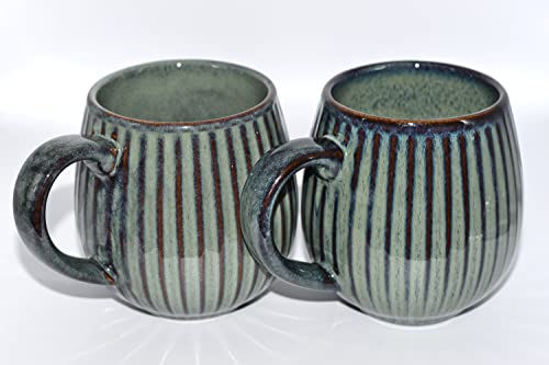 samsec 2er Set 480 ml Hochwertige Handgefertigte Kaffeetassen aus Porzellan, Kaffee - Tasse in Modern Vintage Design - große Kaffeebecher mit großem Henkel für Kaffee & Tee, Blau