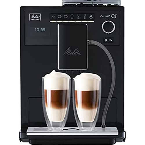 Melitta Caffeo CI E970-003, Kaffeevollautomat mit Milchbehälter, Zweikammern-Bohnenbehälter, One Touch Funktion, pure black