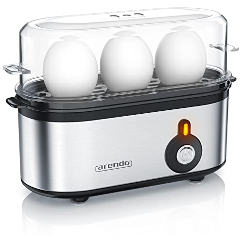 Arendo - Edelstahl Eierkocher Threecook - Egg Cooker - EIN AUS-Schalter - Wählbarer Härtegrad - 210 W - 1-3 Eier - 'Antirutschgummifüße' für sicheren Halt - BPA-frei - GS-Zertifiziert