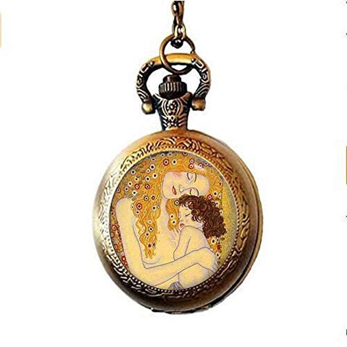 Gustav Klimt Taschenuhr für Mutter und Kind, Schmuck, Kunstgeschenke, Charm-Schmuck, Glas-Foto-Schmuck