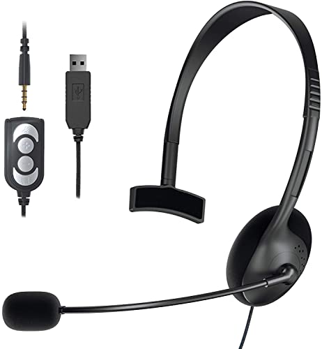 TINGDA PC Headset, USB Headset/3.5mm Einseitiges Headset, Telefon Headset mit Mikrofon, Lautstärkeregler, Noise Cancelling, Utra Leicht Headset für PC, Online-Konferenz, Handys, Skype, Voip, Laptop