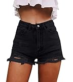 ORANDESIGNE Jeansshorts Damen Kurz Hose Bermuda Shorts Sommer Hohe Taille Ripped Loch Jeans Hotpants 01 Schwarz Medium