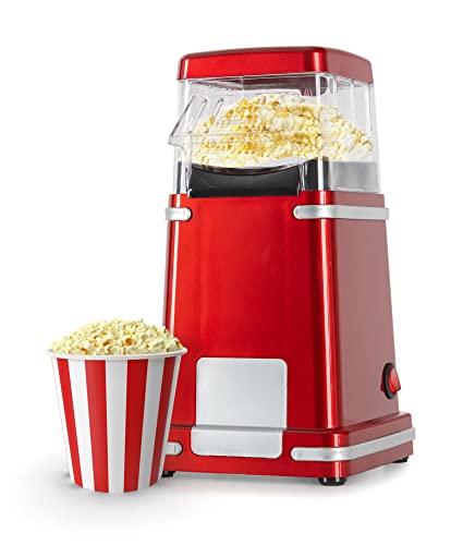 Stagecaptain PCM-1200 HA Fettfreie Heißluft-Popcorn-Maschine - Kalorienbewusster Popcorn-Genuss ohne Fett oder Öl - 1200 Watt - schnelle Zubereitung - Retrodesign für Movie-Liebhaber - Metallic Red