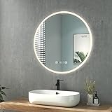 Heilmetz Badspiegel mit Beleuchtung Rund Badspiegel 80cm Durchmesser LED Spiegel Acryl Wandspiegel mit Touchschalter Beschlagfrei und Uhr