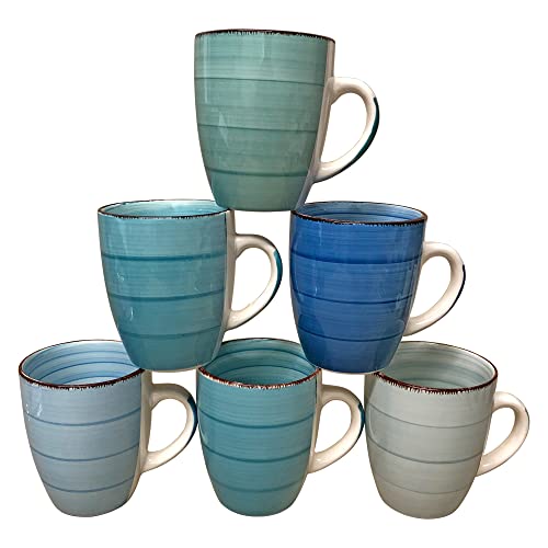 doriantrade Kaffeebecher Groß 6 Stück Blau Kaffeetassen Tassen 350ml aus Keramik Kaffee Becher Kaffeepott Tasse 6er Set